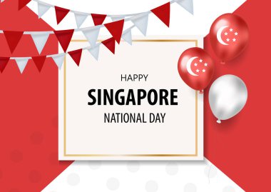 Singapur ulusal bayram kartı, tasarımınız için şablon. Bağımsızlık Günü. Vektör illüstrasyonu.