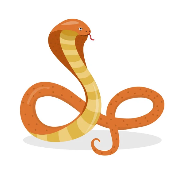 Rei cobra estilo cartoon plana. Serpente isolado no fundo branco, elemento logotipo. Ilustração vetorial — Vetor de Stock