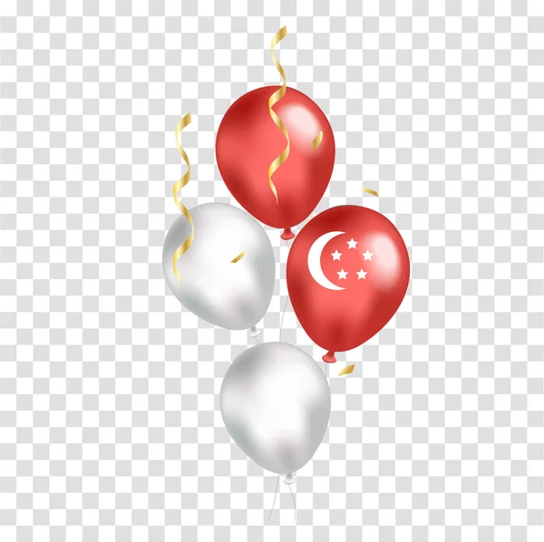 Singapore national day realistic balloons with flag on transparent background. Independence Day. Vector illustration — ストックベクタ