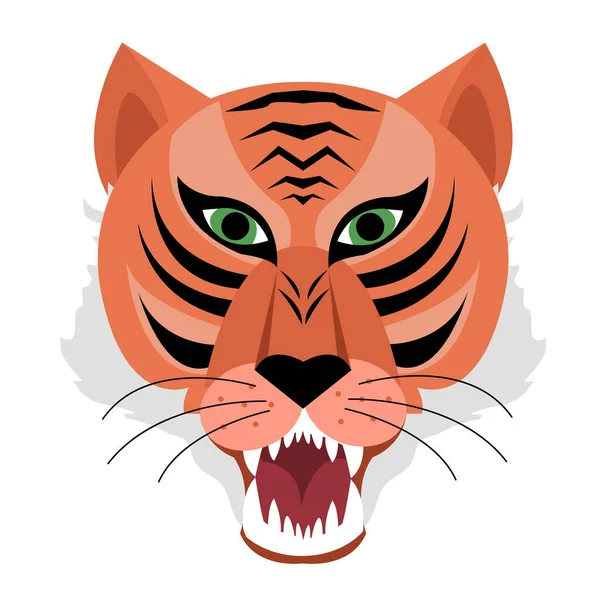 Icono de cabeza de tigre en estilo de dibujos animados planos, diseño de logotipo. Año del Tigre Año Nuevo Chino 2022. Ilustración vectorial — Vector de stock