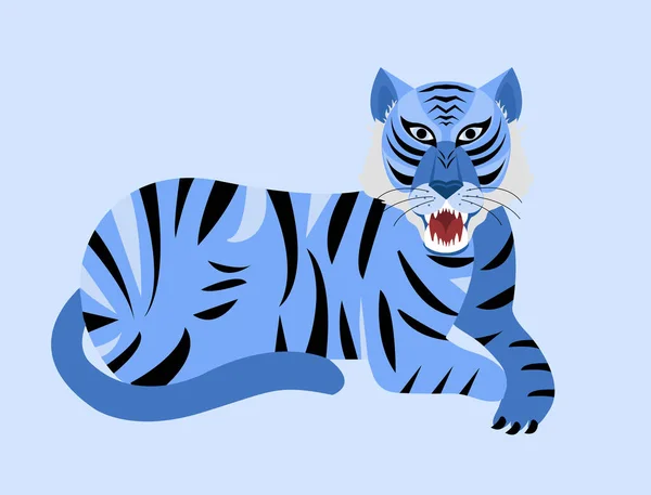 Zodíaco tigre de água azul. Ano do ano novo chinês do tigre 2022. Ilustração vetorial — Vetor de Stock