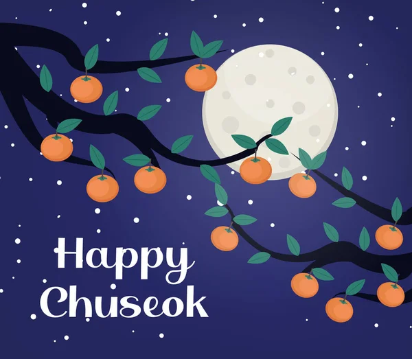 Glad Chuseok, Mid höst festivalkort, affisch mall för din design. Persimmons trädgren, Koreanska Thanksgiving och Skördefestivalen. Vektorillustration — Stock vektor