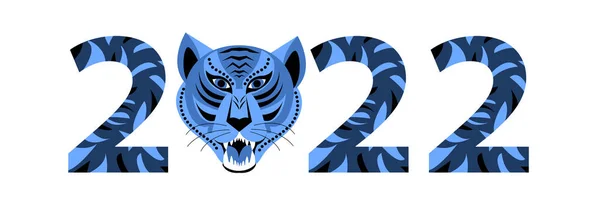 2022 czarne cyfry i druk tygrysa na białym tle — Wektor stockowy