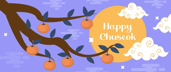 Glad Chuseok, Mid höst festivalkort, affisch mall för din design. Persimmons trädgren, Koreanska Thanksgiving och Skördefestivalen. Vektorillustration — Stock vektor