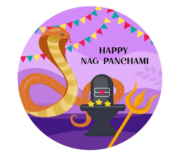 Kral Kobra 'nın Dırdırcı Panchami tebrik kartı. Hindistan 'da Yılan Festivali. Vektör illüstrasyonu. — Stok Vektör