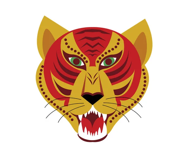 Icono de cabeza de tigre en estilo de dibujos animados planos, diseño de logotipo. Año del Tigre Año Nuevo Chino 2022. Ilustración vectorial — Vector de stock