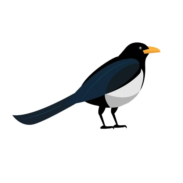 Ícone de pássaro Magpie estilo plano. Isolado em fundo branco. Ilustração vetorial —  Vetores de Stock