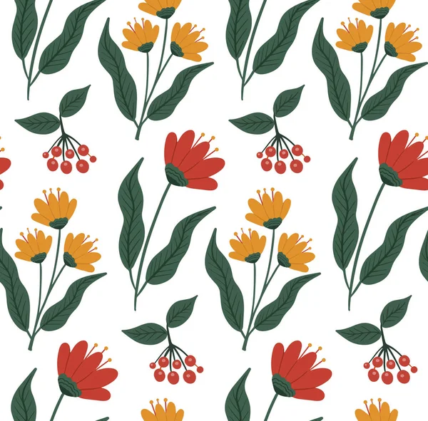 Vintage Blumen, nahtloses Muster, trendiger Druck. Floral sich wiederholende Textur, Hintergrund. Vektorillustration — Stockvektor
