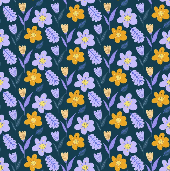 Vintage flowers seamless pattern, trendy print. Flower repeating texture, background. Scandinavian Floral. Vector illustration — Stock Vector