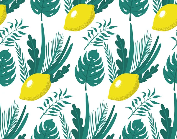 Patrón sin costuras Sukkot feliz. Cabañas de vacaciones judías fondo sin fin. Textura repetida con etrog, lulav, Arava, Hadas. Ilustración vectorial. — Archivo Imágenes Vectoriales