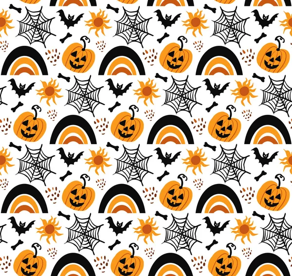 Feliz Halloween Boho patrón inconsútil abstracto. Bohemio místico estilo de dibujo a mano impresión mágica. creativa estética contemporánea garabato textura sin fin, fondo. Ilustración vectorial — Vector de stock