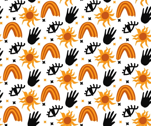 Счастливого Хэллоуина. Богемский мистический магический стиль рисования руками. креативная современная эстетическая каракули бесконечная текстура, фон. Векторная иллюстрация — стоковый вектор