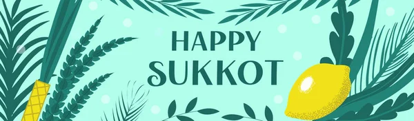 Sukkot palmeira folhas quadro, data palma folhas fronteira, fundo céu azul. Decoração de Sukkah. Ilustração vetorial. —  Vetores de Stock