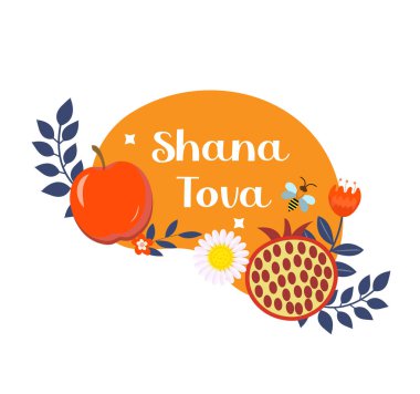 Rosh Hashanah 'ın etiketleri. Shana Tova. İsrail 'de mutlu yıllar. Vektör illüstrasyonu