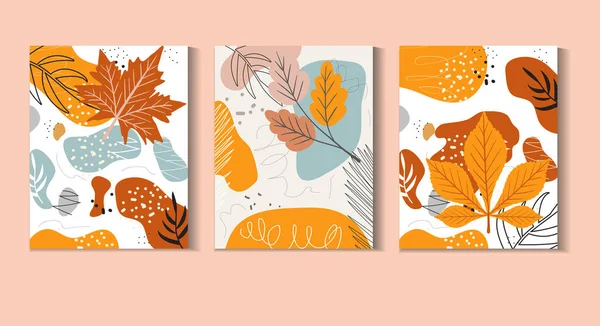 Automne Affiche abstraite dans un style hipster moderne.Art contemporain tendance avec des feuilles d'automne. Illustration vectorielle. — Image vectorielle