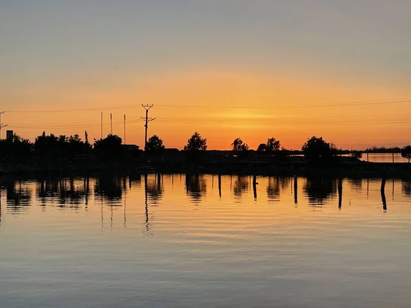 Belo pôr-do-sol. Conceito de férias de verão. Texto — Fotografia de Stock