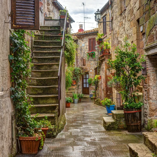 Vicolo nel centro storico Pitigliano Toscana Italia — Foto Stock