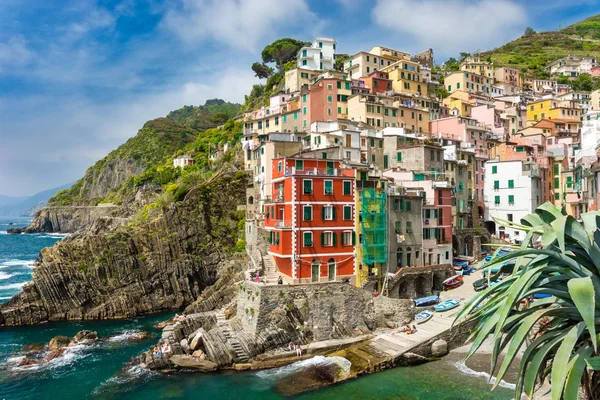 Stad op de rotsen Riomaggiore Ligurië Italië — Stockfoto