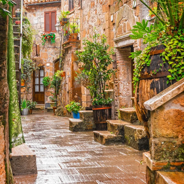 Vicolo nel centro storico Pitigliano Toscana Italia — Foto Stock