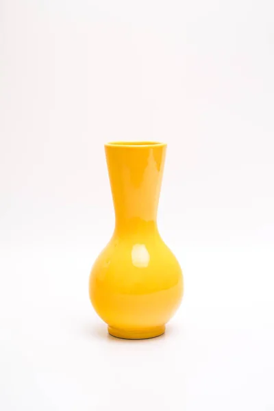 Yellow Curved Vase Interior Decoration Studio Shot Isolated White Background — Stock Photo, Image