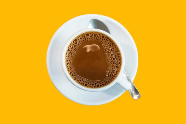 Angolo Superiore Una Tazza Caffè Isolato Sfondo Giallo — Foto Stock