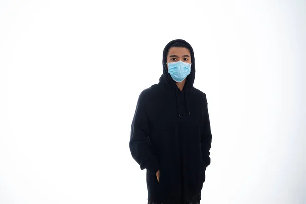 Health Pandemic Safety Concept Asian Young Man Wearing Face Protective — Stock Photo, Image