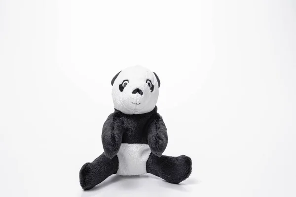Pequenos Brinquedos Macios Panda Isolados Fundo Branco Espaço Cópia — Fotografia de Stock