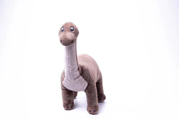 Pequenos Dinossauros Brinquedos Macios Isolados Fundo Branco — Fotografia de Stock