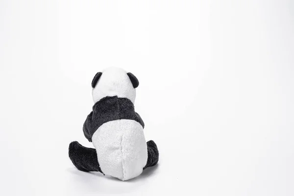 Pequenos Brinquedos Macios Panda Isolados Fundo Branco Espaço Cópia — Fotografia de Stock