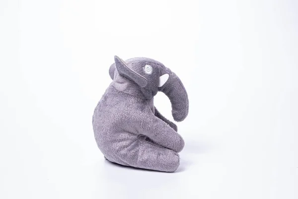 Pequenos Brinquedos Macios Elefante Isolados Fundo Branco Espaço Cópia — Fotografia de Stock