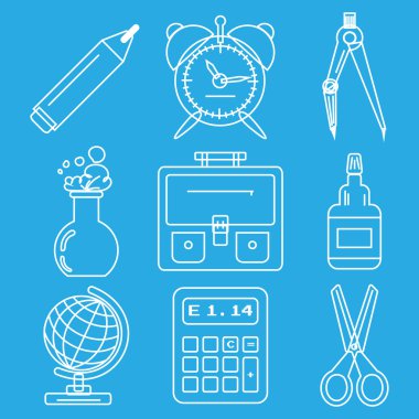 Black school goods chalk icons. Part 1.