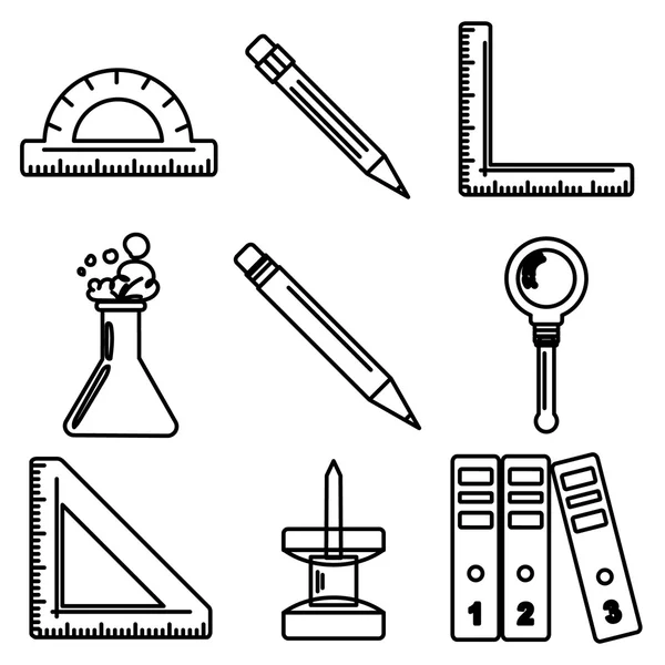 Schwarze Schulwaren schwarze Tintensymbole. Teil 3. — Stockvektor