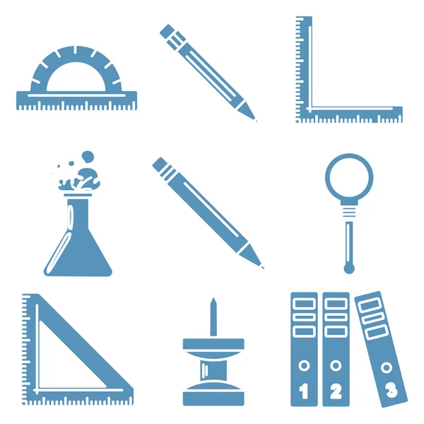 Black school goods, light blue linear icons. Part 3. — Wektor stockowy