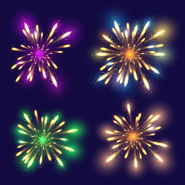 Set van 4 verschillende kleuren van de realistische vuurwerk — Stockvector