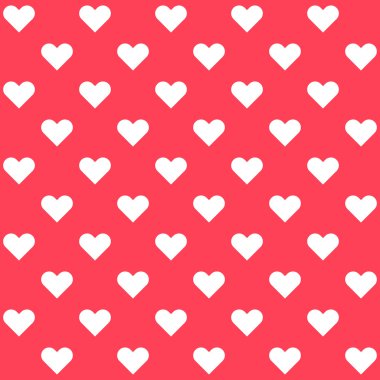 Kırmızı zemin üzerine beyaz lekeli Kalpler