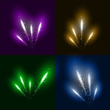 4 gerçekçi havai fişek farklı renk kümesi