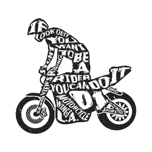 Typography lettering motorcyclist — Stock Vector