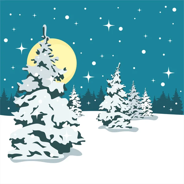 Noel ağacı içinde belgili tanımlık kar. Gece ve ay.
