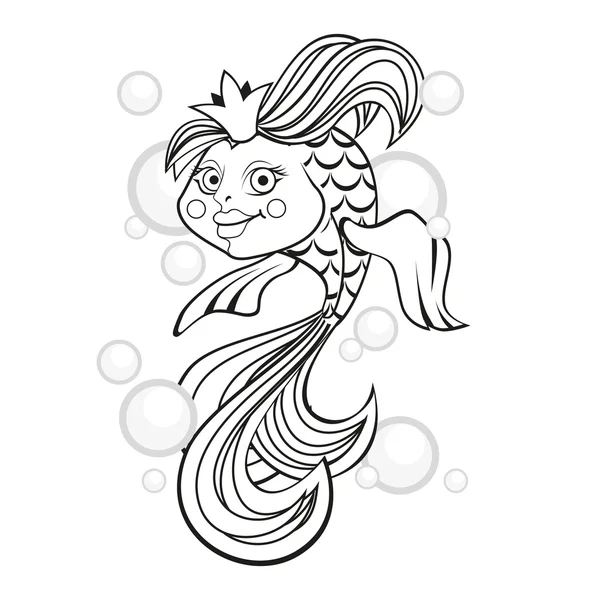 Goldfish with bubbles. Vector black and white illustration. — Stock Vector