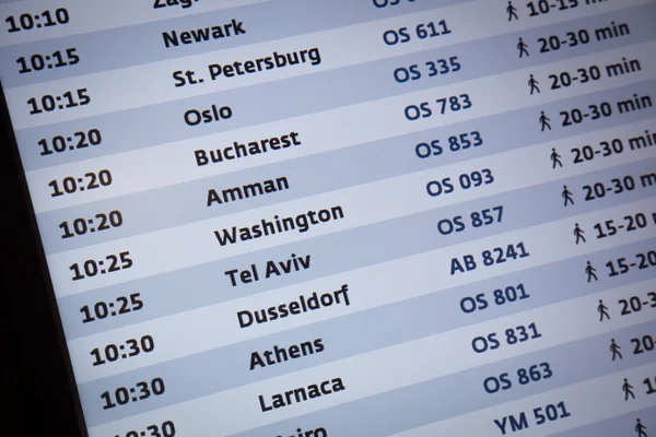 Arrival Departure Board in International Airport — Stock Photo, Image