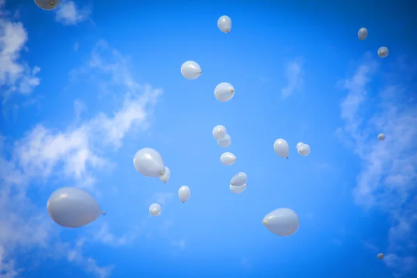 Witte ballonnen op hemelachtergrond — Stockfoto