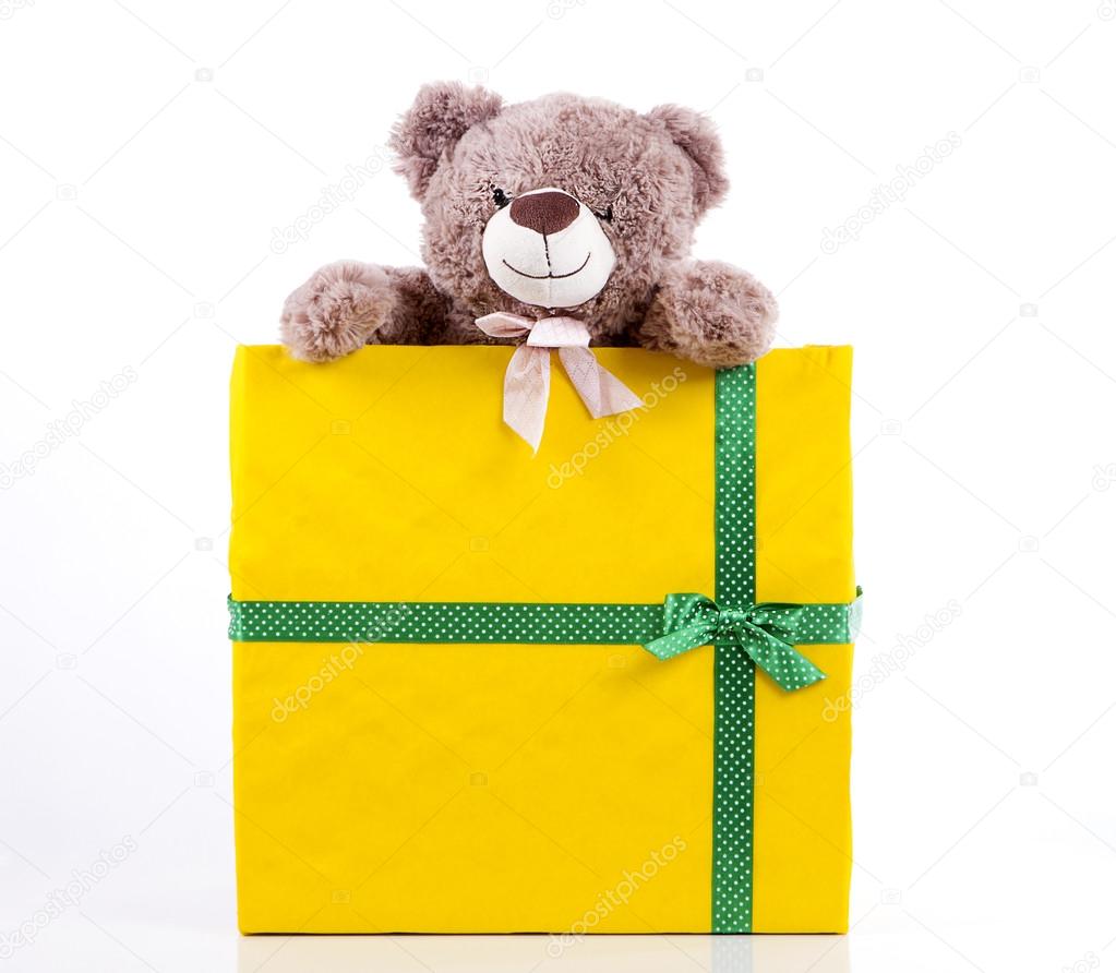 teddy bear in box