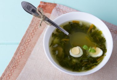 Beyaz bir tabak ıspanak çorbası