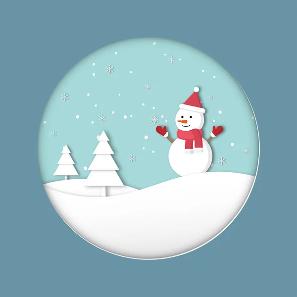 Счастливого Рождества Поздравление Новым Годом Праздничный Сезон Симпатичного Снеговика Холмах — стоковый вектор