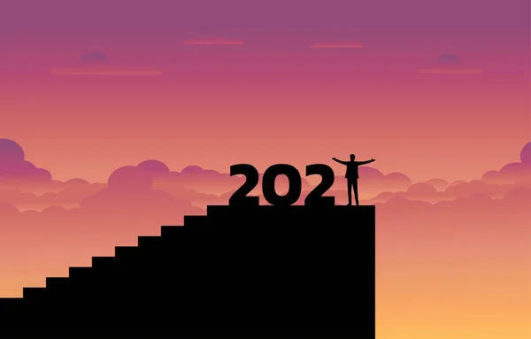 Силует Вектора Концепція Успіху Бізнесу Новому 2021 Році Бізнесмен Піднятою — стоковий вектор