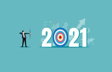 İş adamı lideri hedeflenen 2021 yılının okçusunu vurdu. Yeni yıl takvimi konsepti için ticari bir mali hedef