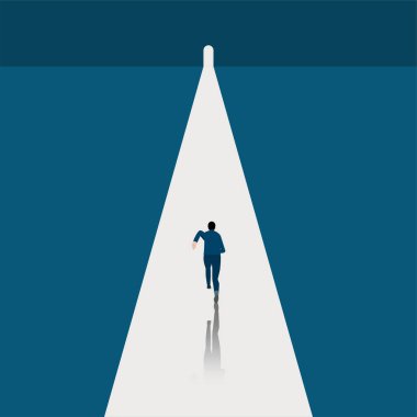 Business and target, Businessman run on the symbol of dark times ending, Hope on horizon go to success in career. Concept business, Achievement, Character, Leader, Vector illustration flat