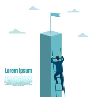 Businessman climb up the staircase on the success. Ambition, Goal, Achievement. Business success goal. Growth in career. Vector illustration flat