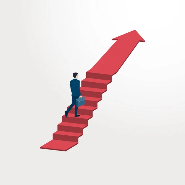 Επιχειρηματίας Ανεβαίνει Στην Κορυφή Της Κόκκινης Σκάλας Της Επιτυχίας Όραμα — Διανυσματικό Αρχείο