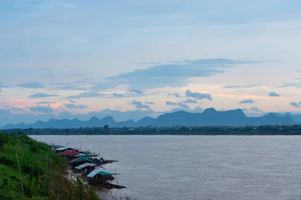 Paisaje Del Río Mekong Con Frontera Tailandesa Laosiana Amanecer — Foto de Stock